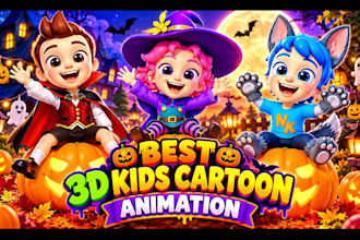 create 3d kids cartoon animation video, best 3d kids learning video for youtube
