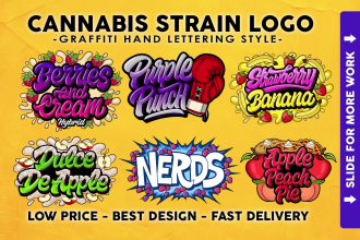 do cannabis strain logo design or illustration in graffiti hand lettering style