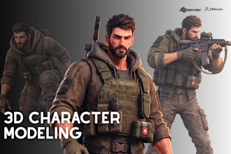 do 3d game character, 3d character modeling, 3d sculpting and low poly 3d print