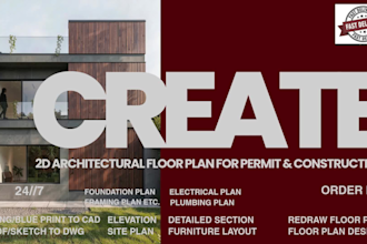 create 2d  architectural floor plan for permit and construction