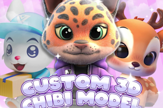 create 3d cute characters, animals, cartoon modeling for mascot or 3d print