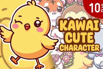draw cute chibi, cartoon animal illustration art or stickers