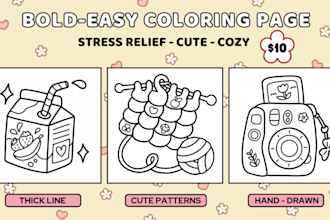 draw cute line art illustration for bold easy coloring page