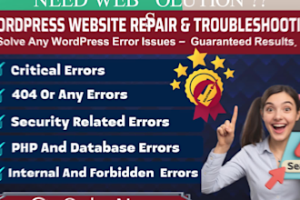 fix  down  website, bugs, issues, errors, malware viruses fixing wordpress issue