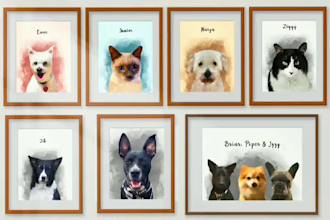 create cute custom realistic portrait illustration your pets