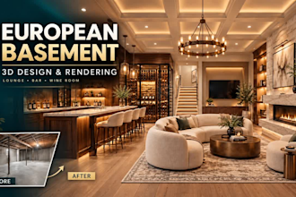 3d render european basement interior design remodel