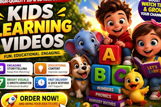 roduce viral educational kids learning videos for youtube, animation for kids