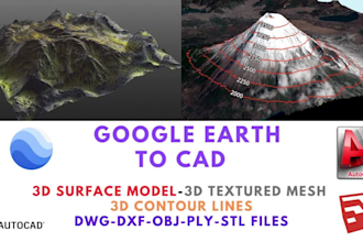 create 3d textured mesh surface, 3d contour lines, autocad, using google earth
