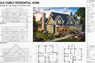 draw architectural floor plans, elevation, section, roof, site plans in autocad
