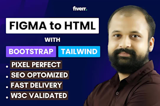 convert figma, PSD, xd, canva to HTML CSS or react with tailwind or bootstrap