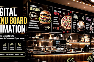 design animated digital menu board for restaurant TV display