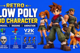 create retro low poly 3d character model rigging and animation in n64 ps1 y2k