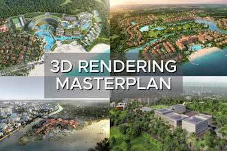 create 3d masterplan, site plan 2d 3d, realistic aerial view