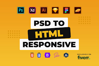 convert psd to html, figma to html, xd to html CSS bootstrap responsive