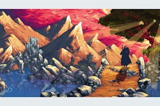 do animated pixel art environment background pixel game music album cover art