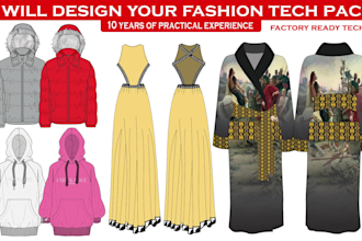 make clothing fashion tech pack and flat sketch