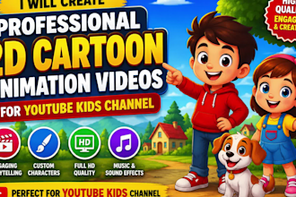 create professional 2d cartoon animation videos for youtube kids channel