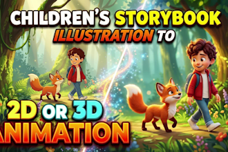 bring children storybook illustraton idea into 2d or 3d animation youtube videos