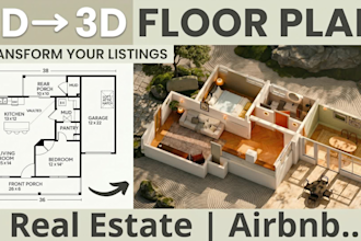 convert 2d floor plan to 3 d for real estate airbnb or custom
