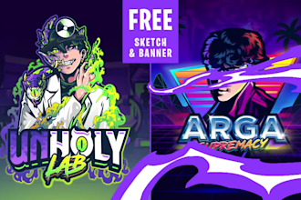 design esport cartoon mascot logo and banner for twitch profile, youtube, stream