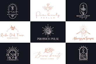 create modern botanical boho hand drawn line art feminine logo and branding kit