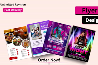 design postcard, event flyer, club, food, or marketing flyer in 12 hours