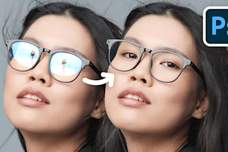 professionally remove glare, reflections, and flash spots from glasses and photo