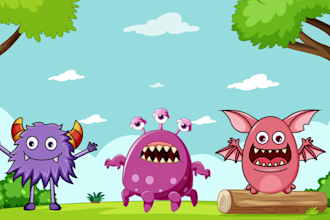 draw cute monster cartoon character, mascot, stickers