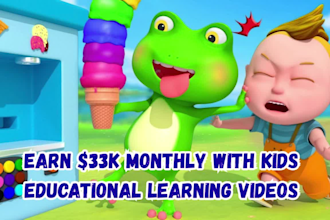 create viral 2d kids learning video, 3d animation for kids youtube in 24hrs