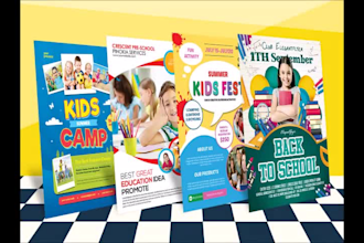 design kids summer camp, school, college party event poster or flyer