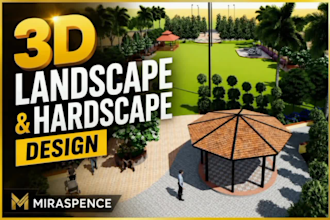 create 3d landscape garden backyard pool desk patios terrace  hardscape design