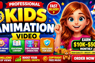 create 2d, 3d kids learning animated videos, 3d kids educational and kids videos