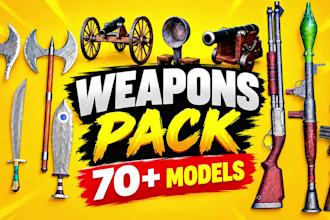 send you 70 3d models of weapons