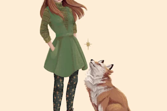 draw your character in full color with a pencil like style