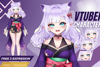 draw live2d vtuber model, png tuber in anime art style ready to rig free emotes