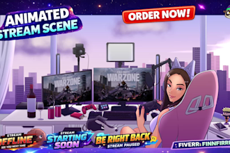 custom animated twitch stream overlay, starting soon, brb, offline