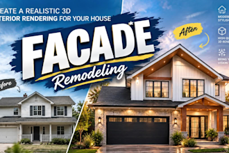create a realistic 3d exterior rendering for your house facade remodeling