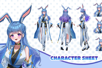 design your character sheet reference in anime style for vtuber model