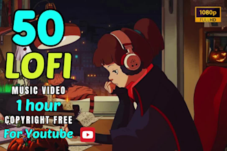 create 50x1hr lofi beats loop animated chill hip hop videos for youtube