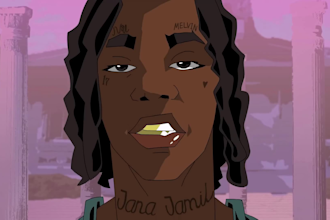 music cover art, cartoon music video, 2d music video animation, animated music