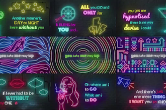 create an animated neon lyric video with custom motion effects