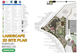 architect landscape site plan, planting plan, material list, hoa garden designer