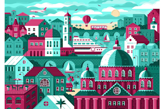 draw city, buildings, landmarks, country, landscape, map illustrations