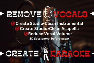 remove vocals, create acapella, lyrics, karaoke of any song