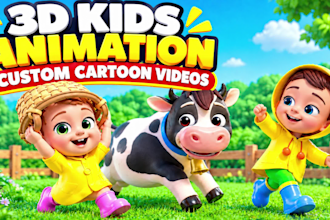 do custom 3d cartoon kids animation and 3d kids video editing for youtube
