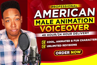 be a young american male animation voice actor for  you
