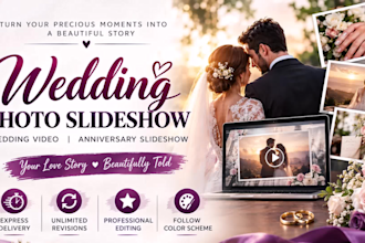 create urgent wedding photo slideshow, wedding video and anniversary video