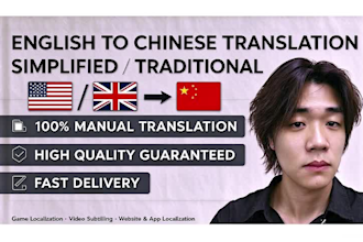 provide professional english to chinese localization for games, apps and website