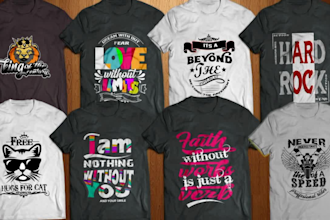do bulk t shirt design with typography style in 5 hours