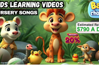 create monetized kids learning videos, 2d 3d animation for kids, nursery rhymes